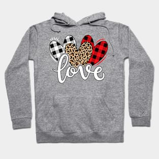 Cute Valentines Day Leopard Plaid Love Heart Women Girls Hoodie